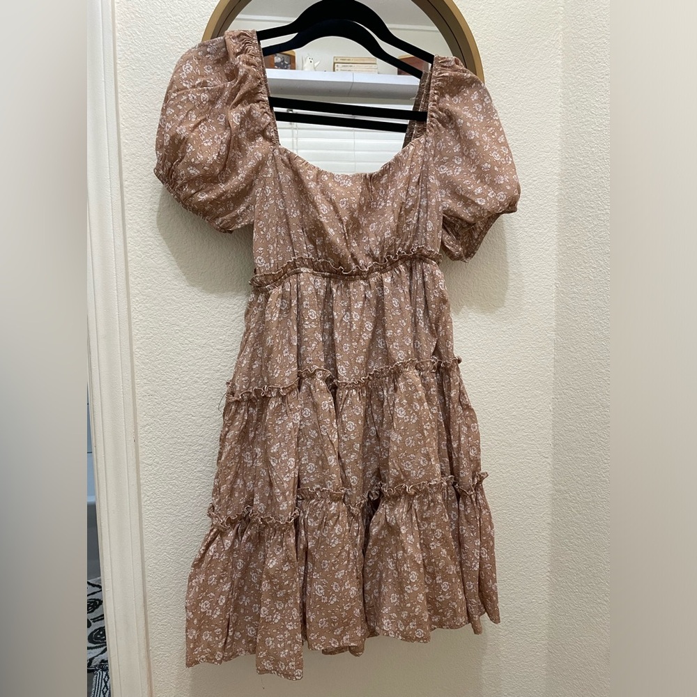 Floral Puff Sleeve Dress with Tiered Ruffled Skirt blu pepper